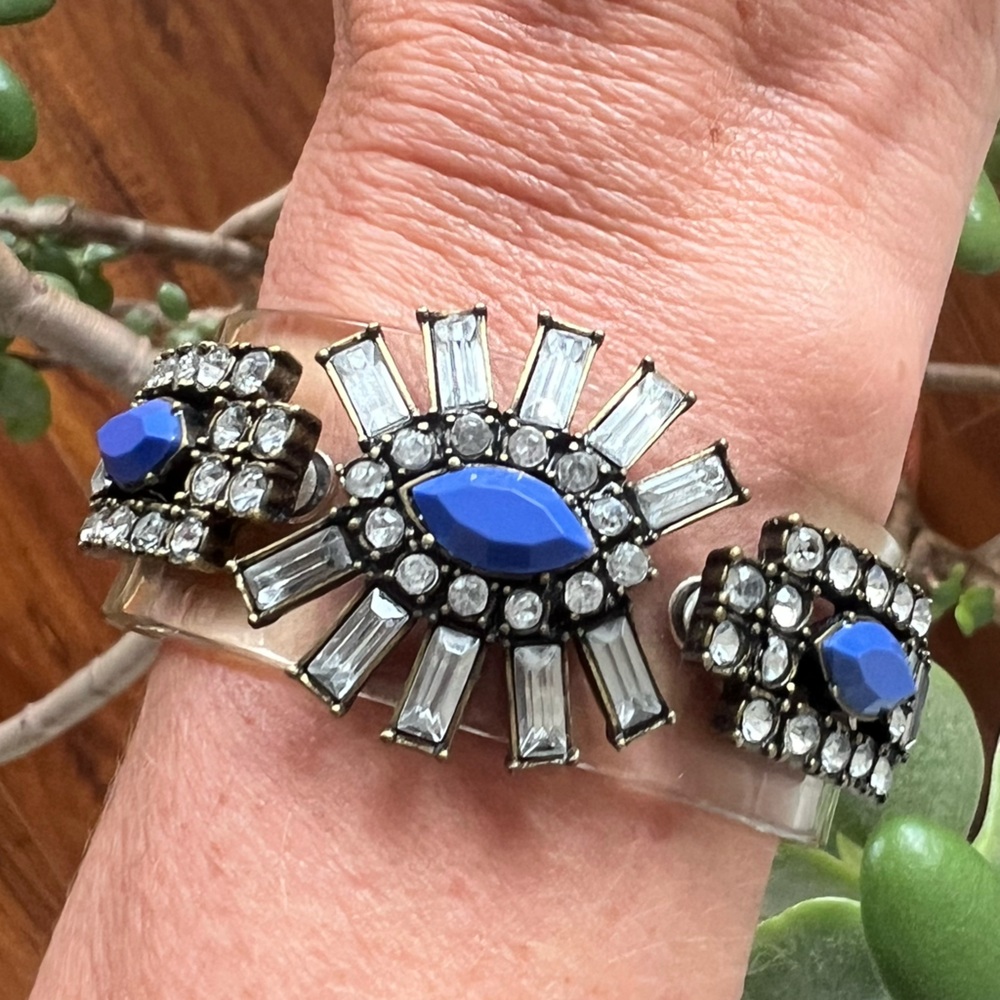 JCrew: Lucite cuff with bold blue and CZ detail - never been worn